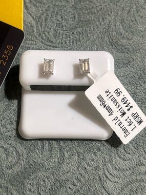 Emerald Cut Moissanite Stud Earrings - Sterling Silver NWT